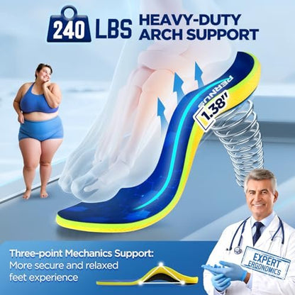 240+ lbs Plantarfasziitis-Einlegesohlen für Herren, Komfort-PORON-Schuh-Einlagen für Damen, schwere hohe Fußgewölbestütze zur Schmerzlinderung und Stoßdämpfung, Arbeitsschuhe orthopädische Einlagen bei Plattfüßen und Pronation