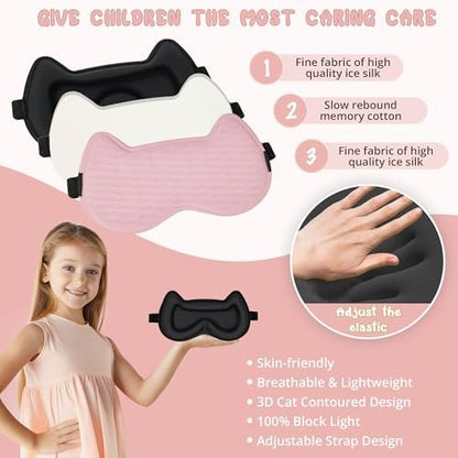 3D-Kontur-Schlafmaske für Kinder: Gedächtnisschaum-Augenmaske mit verstellbarem Band, druckfreies Schlaf-Design für Jungen, Mädchen, Teenager (Pink)