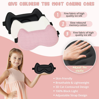 3D-Kontur-Schlafmaske für Kinder: Gedächtnisschaum-Augenmaske mit verstellbarem Band, druckfreies Schlaf-Design für Jungen, Mädchen, Teenager (Pink)