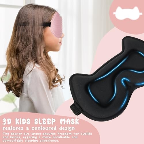 3D-Kontur-Schlafmaske für Kinder: Gedächtnisschaum-Augenmaske mit verstellbarem Band, druckfreies Schlaf-Design für Jungen, Mädchen, Teenager (Pink)