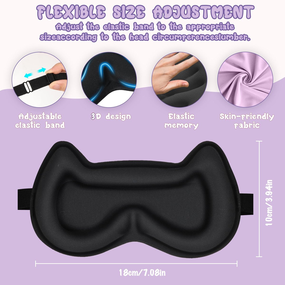 Schlafmaske für Kinder: 3D-konturierte Augenmaske mit Memory-Schaum, verstellbarem Band – Druckfreier Schlaf für Jungen, Mädchen, Teenager (Lila)