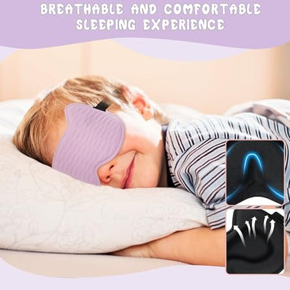 Schlafmaske für Kinder: 3D-konturierte Augenmaske mit Memory-Schaum, verstellbarem Band – Druckfreier Schlaf für Jungen, Mädchen, Teenager (Lila)