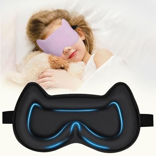 Schlafmaske für Kinder: 3D-konturierte Augenmaske mit Memory-Schaum, verstellbarem Band – Druckfreier Schlaf für Jungen, Mädchen, Teenager (Lila)