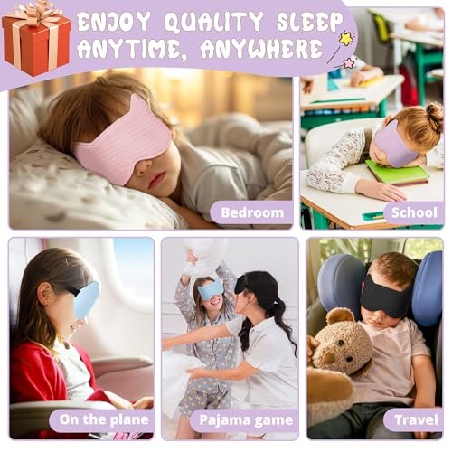 Schlafmaske für Kinder: 3D-konturierte Augenmaske mit Memory-Schaum, verstellbarem Band – Druckfreier Schlaf für Jungen, Mädchen, Teenager (Lila)