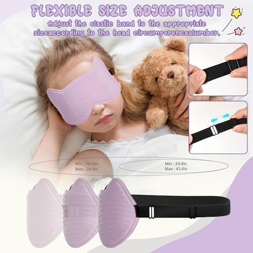 Schlafmaske für Kinder: 3D-konturierte Augenmaske mit Memory-Schaum, verstellbarem Band – Druckfreier Schlaf für Jungen, Mädchen, Teenager (Lila)