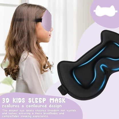 Schlafmaske für Kinder: 3D-konturierte Augenmaske mit Memory-Schaum, verstellbarem Band – Druckfreier Schlaf für Jungen, Mädchen, Teenager (Lila)