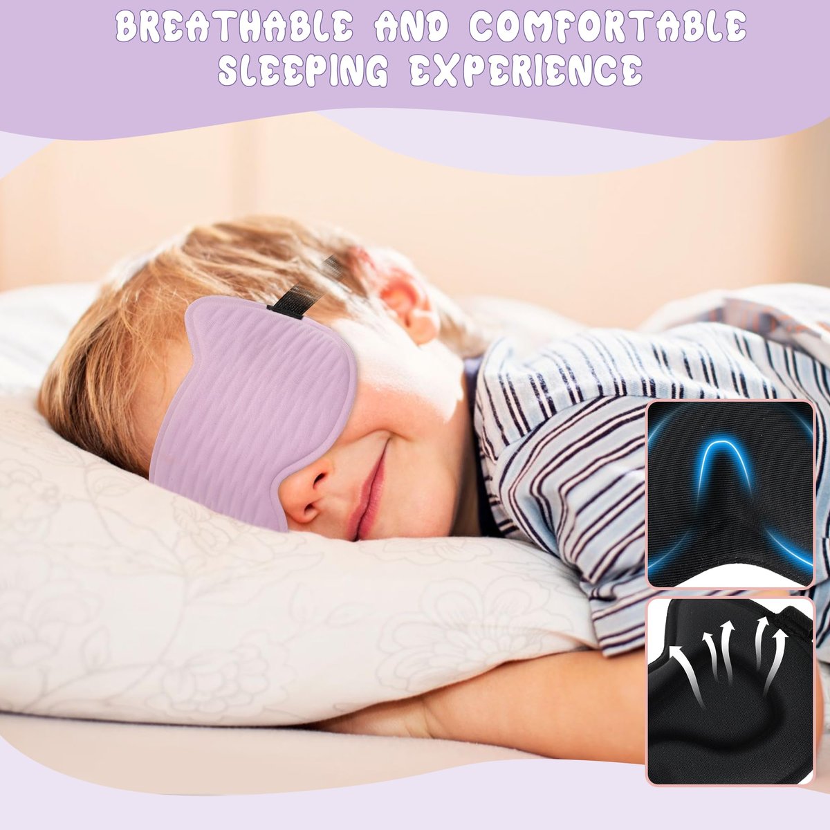 Schlafmaske für Kinder: 3D-konturierte Augenmaske mit Memory-Schaum, verstellbarem Band – Druckfreier Schlaf für Jungen, Mädchen, Teenager (Lila)
