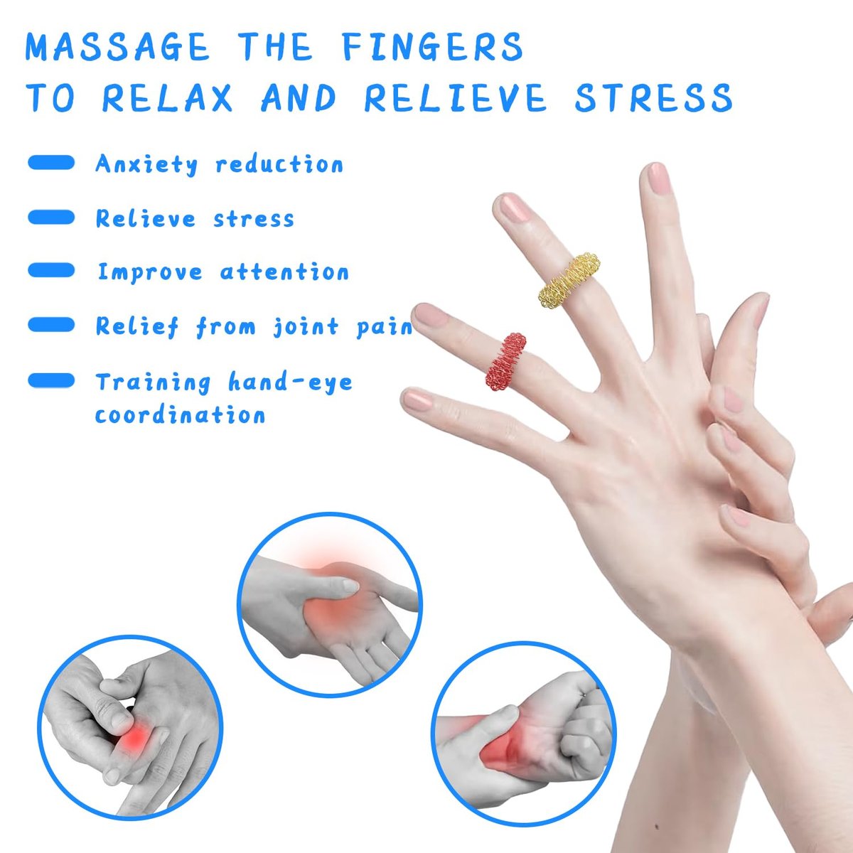 Ortarco 12-teilige Akupressurringe – Angstringe, 6 Farben Akupunkturringe und Finger-Massagegerät, leise Fidgets für Klassenzimmer, Zuhause und Büro zur Stressreduktion