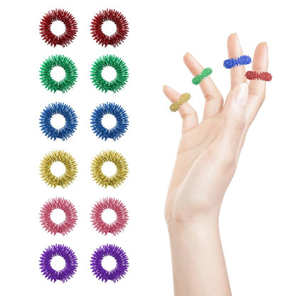 Ortarco 12-teilige Akupressurringe – Angstringe, 6 Farben Akupunkturringe und Finger-Massagegerät, leise Fidgets für Klassenzimmer, Zuhause und Büro zur Stressreduktion