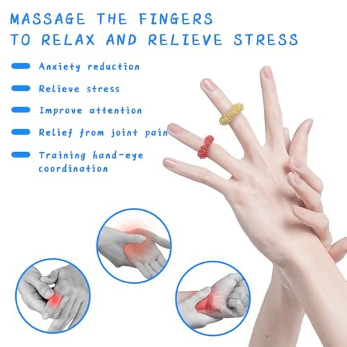 Ortarco 12-teilige Akupressurringe – Angstringe, 6 Farben Akupunkturringe und Finger-Massagegerät, leise Fidgets für Klassenzimmer, Zuhause und Büro zur Stressreduktion