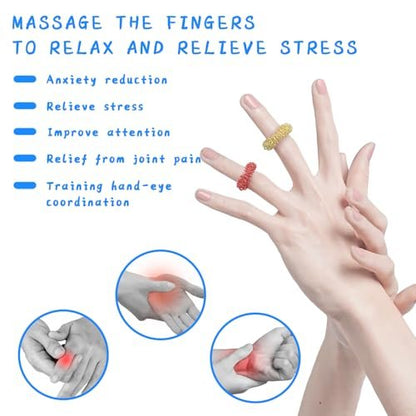 Ortarco 12-teilige Akupressurringe – Angstringe, 6 Farben Akupunkturringe und Finger-Massagegerät, leise Fidgets für Klassenzimmer, Zuhause und Büro zur Stressreduktion