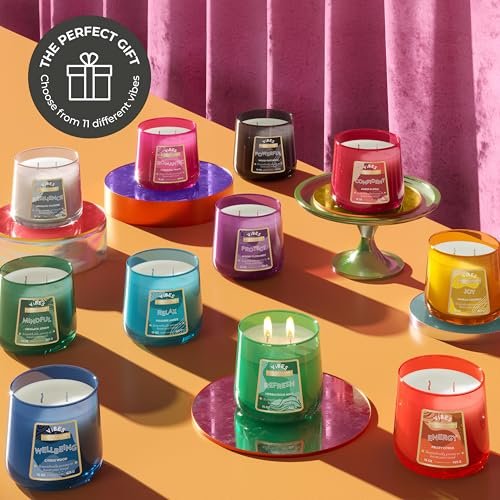 Candle-Lite Vibes Woody Patchouli Stimmungsaufhellende Duftkerzen, 425 g Glas, Aromatherapie, Stolz in den USA gegossen, 2 Dochte, 86 Stunden Brenndauer, Perfektes Entspannungsgeschenk