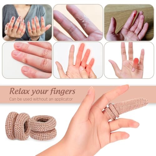 Nuanchu 40 Stück Fingerverband Fingerkuppenschutz Atmungsaktive Fingerbandage für Wundversorgung Baumwoll-Fingerspitzenabdeckungen Einweg-Fingerlinge für Daumenverstauchungen Gartenarbeit Fitness (Hautfarbe, 32 cm)