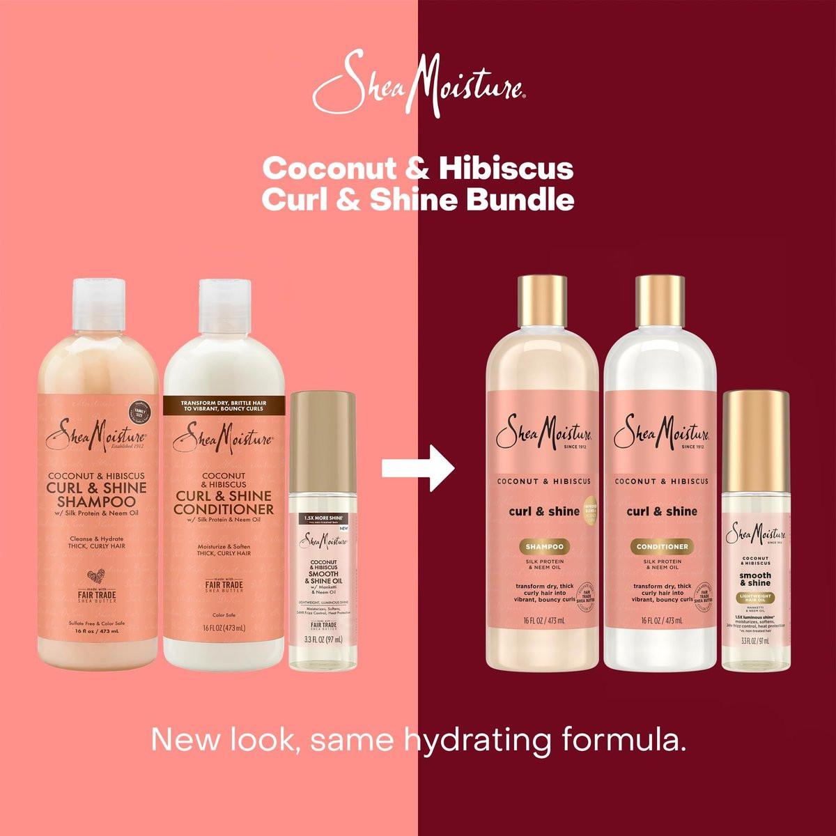 SheaMoisture Coconut & Hibiscus Curl & Shine Shampoo & Conditioner, Familienpackungen + Glanzöl für lockige Haare, glänzendes Haar, Frizz-Kontrolle
