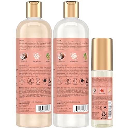 SheaMoisture Coconut & Hibiscus Curl & Shine Shampoo & Conditioner, Familienpackungen + Glanzöl für lockige Haare, glänzendes Haar, Frizz-Kontrolle