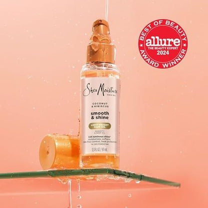 SheaMoisture Coconut & Hibiscus Curl & Shine Shampoo & Conditioner, Familienpackungen + Glanzöl für lockige Haare, glänzendes Haar, Frizz-Kontrolle
