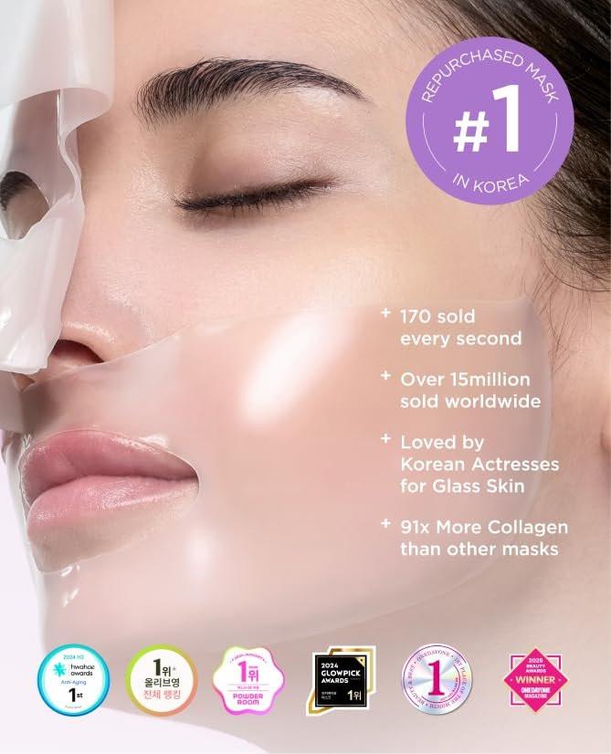 AROCELL Super Collagen Mask 8er-Pack – 5.000.000 ppb Hydrogel-Gesichtsmasken mit niedermolekularem Kollagen für Elastizität, Feuchtigkeit und Anti-Aging – Kühlenede koreanische Hautpflege, 43 g x 8 Stück