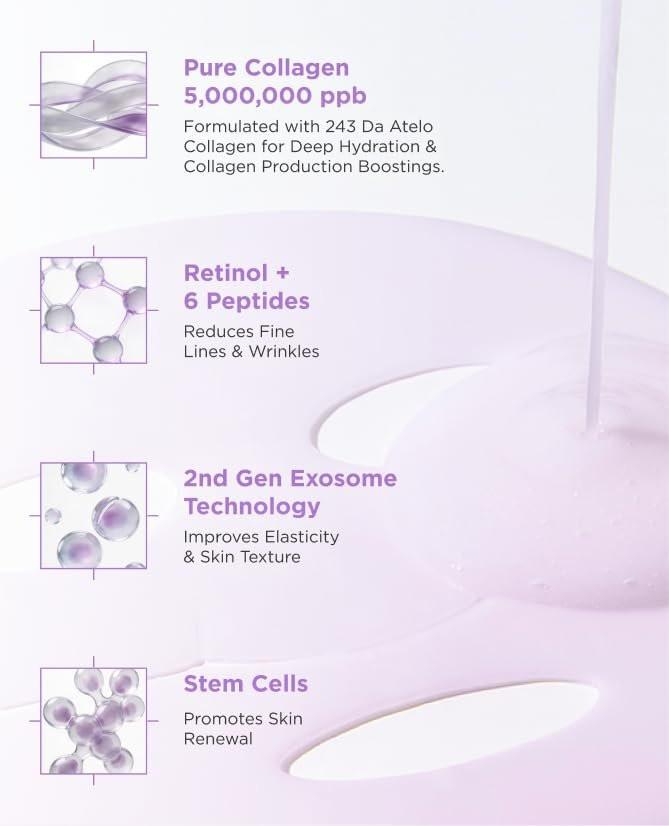 AROCELL Super Collagen Mask 8er-Pack – 5.000.000 ppb Hydrogel-Gesichtsmasken mit niedermolekularem Kollagen für Elastizität, Feuchtigkeit und Anti-Aging – Kühlenede koreanische Hautpflege, 43 g x 8 Stück