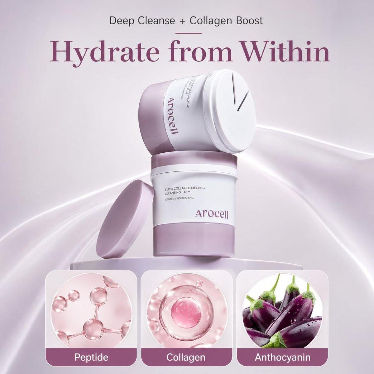 AROCELL Super Collagen Melting Balm 3,53 oz – Korean Make-up Entferner Balsam für Mitesser Pflege, Tiefenreinigung der Poren mit Peptiden, Feuchtigkeitsspendende Tägliche Gesichtsreinigung