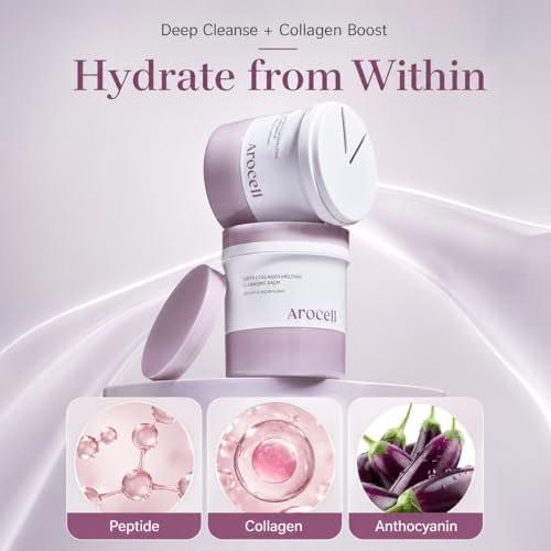 AROCELL Super Collagen Melting Balm 3,53 oz – Korean Make-up Entferner Balsam für Mitesser Pflege, Tiefenreinigung der Poren mit Peptiden, Feuchtigkeitsspendende Tägliche Gesichtsreinigung