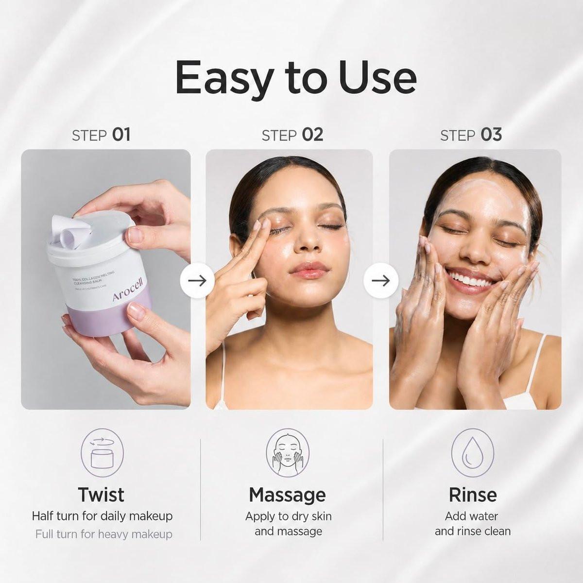AROCELL Super Collagen Melting Balm 3,53 oz – Korean Make-up Entferner Balsam für Mitesser Pflege, Tiefenreinigung der Poren mit Peptiden, Feuchtigkeitsspendende Tägliche Gesichtsreinigung
