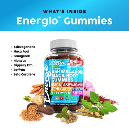 Ashwagandha Maca Root Gummis mit Fenchel, Hibiskus, Ulme, Safran-Extrakt & Beta-Carotin | Pfirsichgeschmack Vegane Gummivitamine Adaptogen Cortisol-Supplement von Clean Nutra