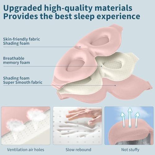 ZGGCD Schlafmaske für Seitenschläfer – 3D konturierte Augenmaske mit Memory-Schaum, lichtblockierend, verstellbar – für Damen und Herren, Pink