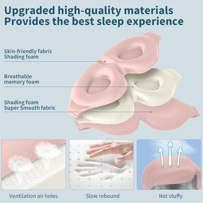 ZGGCD Schlafmaske für Seitenschläfer – 3D konturierte Augenmaske mit Memory-Schaum, lichtblockierend, verstellbar – für Damen und Herren, Pink