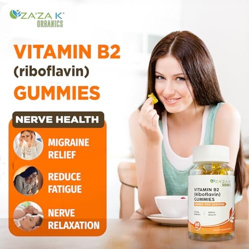 ZA'ZA K ORGANICS Vitamin B2 Gummis – Riboflavin 400 mg für Kinder & Erwachsene, vegane Vitamin B2 Nahrungsergänzung, Energieunterstützung & Nervengesundheit, 60 Gummis