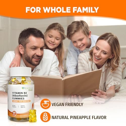 ZA'ZA K ORGANICS Vitamin B2 Gummis – Riboflavin 400 mg für Kinder & Erwachsene, vegane Vitamin B2 Nahrungsergänzung, Energieunterstützung & Nervengesundheit, 60 Gummis