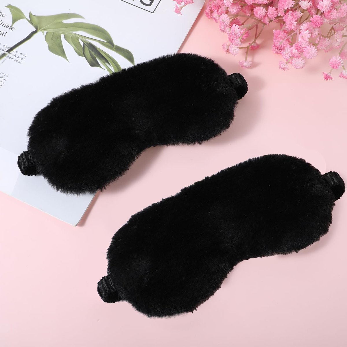 2er-Pack Schwarze Plüsch Schlafmaske – Weiche Samt-Augenmaske für Damen und Herren