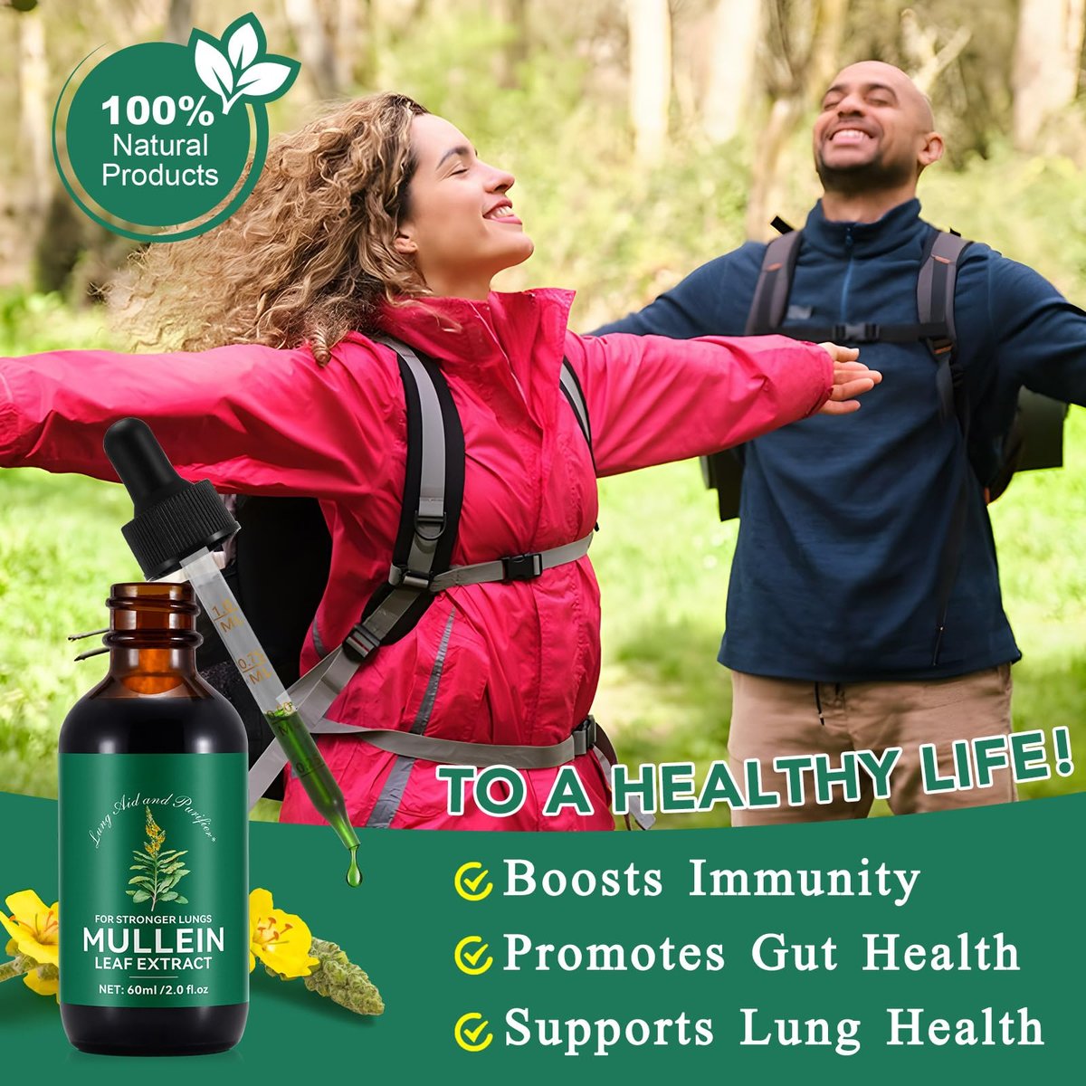 Mullein-Tropfen für die Lunge 2 Fl Oz – Mulleinblattextrakt mit Chlorophyll – Natürliches pflanzliches Nahrungsergänzungsmittel zur Lungenreinigung, Atemwegsunterstützung, Stärkung des Immunsystems, Verdauungswohlbefinden