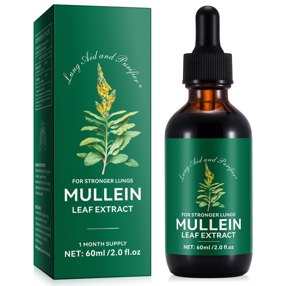 Mullein-Tropfen für die Lunge 2 Fl Oz – Mulleinblattextrakt mit Chlorophyll – Natürliches pflanzliches Nahrungsergänzungsmittel zur Lungenreinigung, Atemwegsunterstützung, Stärkung des Immunsystems, Verdauungswohlbefinden