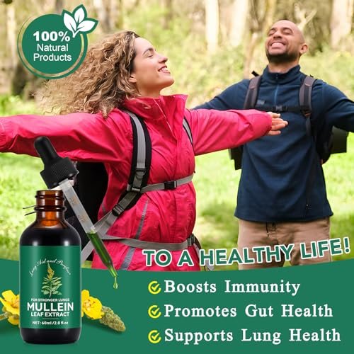 Mullein-Tropfen für die Lunge 2 Fl Oz – Mulleinblattextrakt mit Chlorophyll – Natürliches pflanzliches Nahrungsergänzungsmittel zur Lungenreinigung, Atemwegsunterstützung, Stärkung des Immunsystems, Verdauungswohlbefinden
