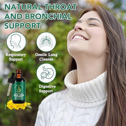 Mullein Tropfen für die Lunge 4 Fl Oz – Königskerzenblattextrakt mit Chlorophyll – Natürliches pflanzliches Nahrungsergänzungsmittel für Lungenreinigung, Atemwegsunterstützung, Immunsystem und Verdauung