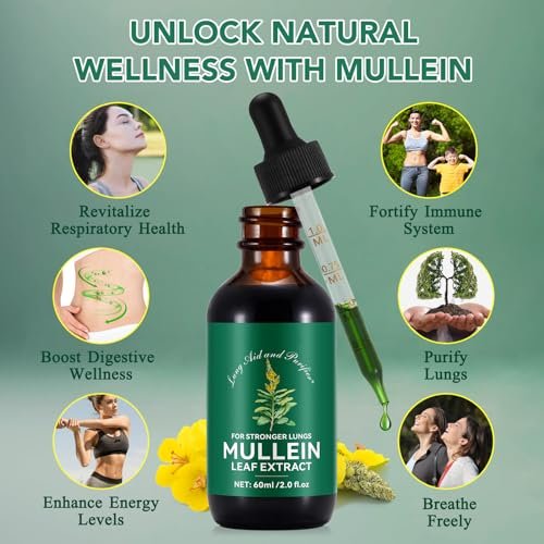 Mullein-Tropfen für die Lunge 2 Fl Oz – Mulleinblattextrakt mit Chlorophyll – Natürliches pflanzliches Nahrungsergänzungsmittel zur Lungenreinigung, Atemwegsunterstützung, Stärkung des Immunsystems, Verdauungswohlbefinden