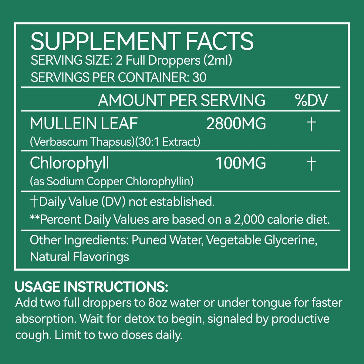 Mullein-Tropfen für die Lunge 2 Fl Oz – Mulleinblattextrakt mit Chlorophyll – Natürliches pflanzliches Nahrungsergänzungsmittel zur Lungenreinigung, Atemwegsunterstützung, Stärkung des Immunsystems, Verdauungswohlbefinden