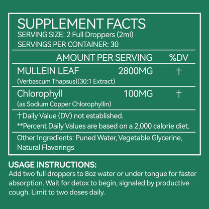 Mullein-Tropfen für die Lunge 2 Fl Oz – Mulleinblattextrakt mit Chlorophyll – Natürliches pflanzliches Nahrungsergänzungsmittel zur Lungenreinigung, Atemwegsunterstützung, Stärkung des Immunsystems, Verdauungswohlbefinden