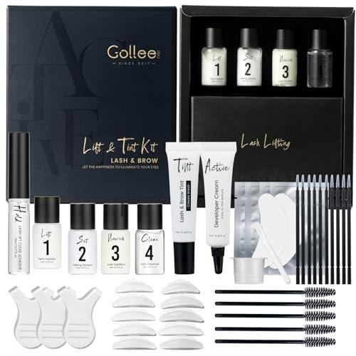 GOLLEE Lash Lift & Black Color Kit – Wimpernlifting & Brauen Laminierung Set in Schwarz Komplettset für zu Hause mit Anleitung