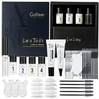 GOLLEE Lash Lift & Black Color Kit – Wimpernlifting & Brauen Laminierung Set in Schwarz Komplettset für zu Hause mit Anleitung