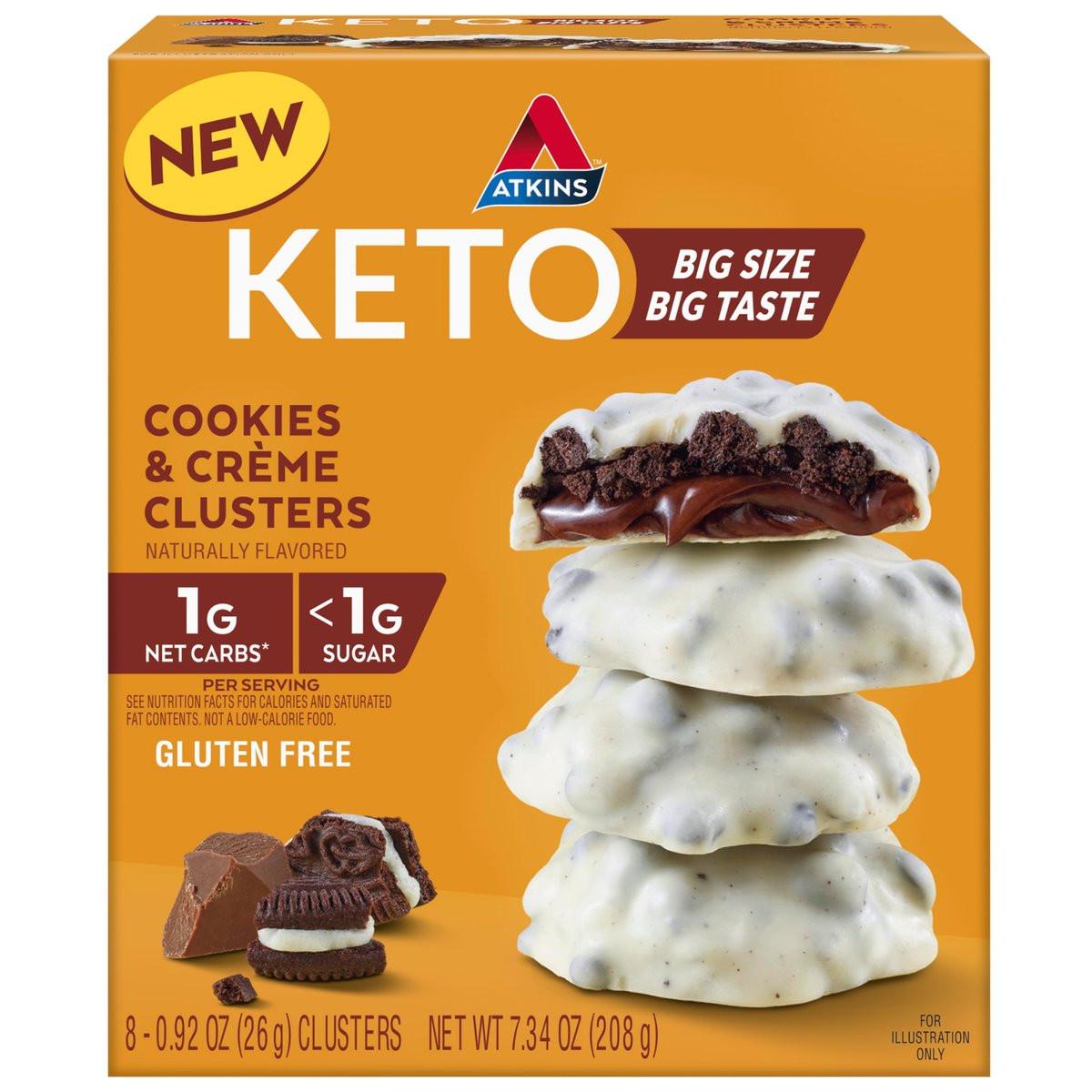 Atkins Keto Cookies & Crème Clusters – glutenfrei, ballaststoffreich, kohlenhydratarm, keto-freundlich, 8 Stück