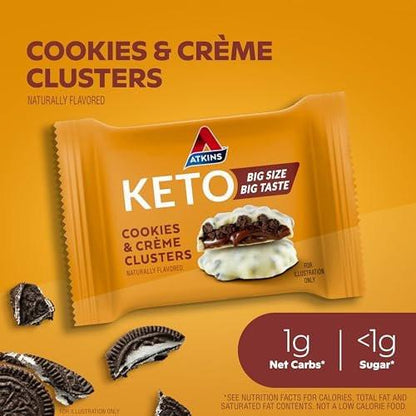 Atkins Keto Cookies & Crème Clusters – glutenfrei, ballaststoffreich, kohlenhydratarm, keto-freundlich, 8 Stück