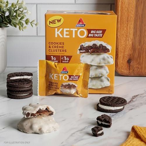 Atkins Keto Cookies & Crème Clusters – glutenfrei, ballaststoffreich, kohlenhydratarm, keto-freundlich, 8 Stück