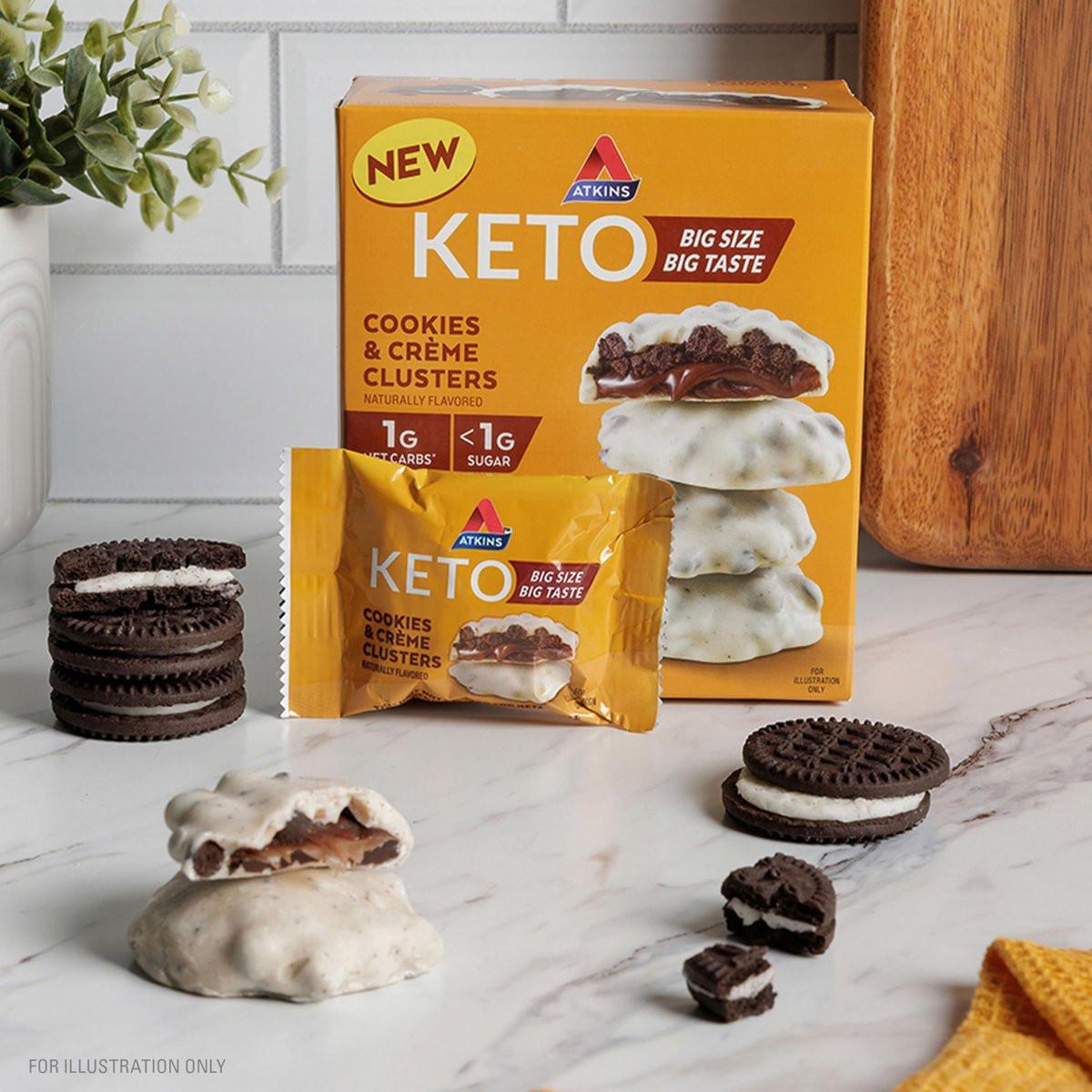 Atkins Keto Cookies & Crème Clusters – glutenfrei, ballaststoffreich, kohlenhydratarm, keto-freundlich, 8 Stück