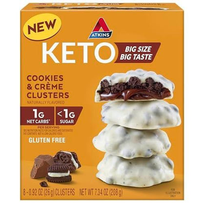 Atkins Keto Cookies & Crème Clusters – glutenfrei, ballaststoffreich, kohlenhydratarm, keto-freundlich, 8 Stück