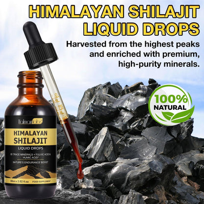 Shilajit Reines Himalaya Bio Harz Tropfen – Flüssiges Gold Nahrungsergänzungsmittel mit 85+ Spurenelementen für Männer & Frauen (2,02 Fl Oz / 60 ml)