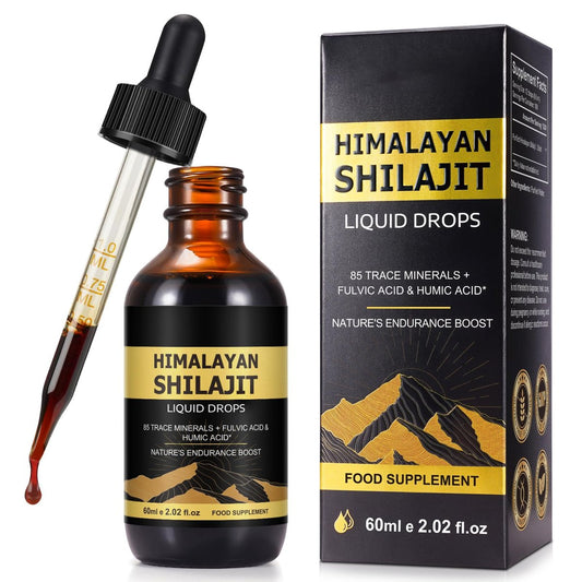 Shilajit Reines Himalaya Bio Harz Tropfen – Flüssiges Gold Nahrungsergänzungsmittel mit 85+ Spurenelementen für Männer & Frauen (2,02 Fl Oz / 60 ml)