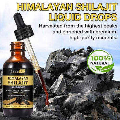 Shilajit Reines Himalaya Bio Harz Tropfen – Flüssiges Gold Nahrungsergänzungsmittel mit 85+ Spurenelementen für Männer & Frauen (2,02 Fl Oz / 60 ml)