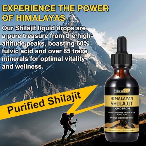 Shilajit Reines Himalaya Bio Harz Tropfen – Flüssiges Gold Nahrungsergänzungsmittel mit 85+ Spurenelementen für Männer & Frauen (2,02 Fl Oz / 60 ml)