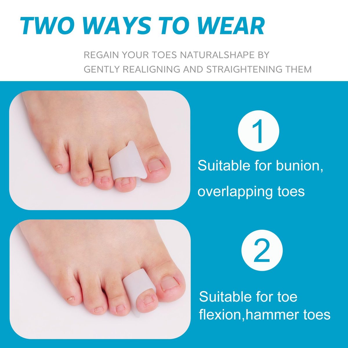 Nolimvita Hammer Toe Straightener Corrector – Zehenspacer für Ballenzehen, gekrümmte Zehen, Hammerzehen – Zehenkorrektor Zehenschiene für Männer und Frauen, 6er-Pack (Mittel)